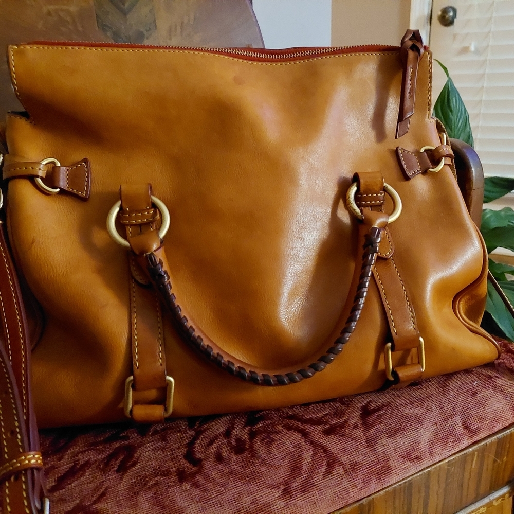 Dooney & Bourke Cognac Brown Leather Satchel - Picture 3 of 6